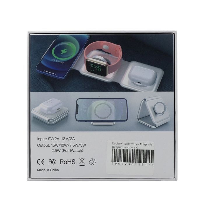 Ecobox Ładowarka Indukcyjna MagSafe 15W Biała 3w1