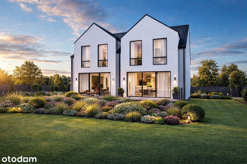 Nowoczesny bliźniak z garażem i strychem