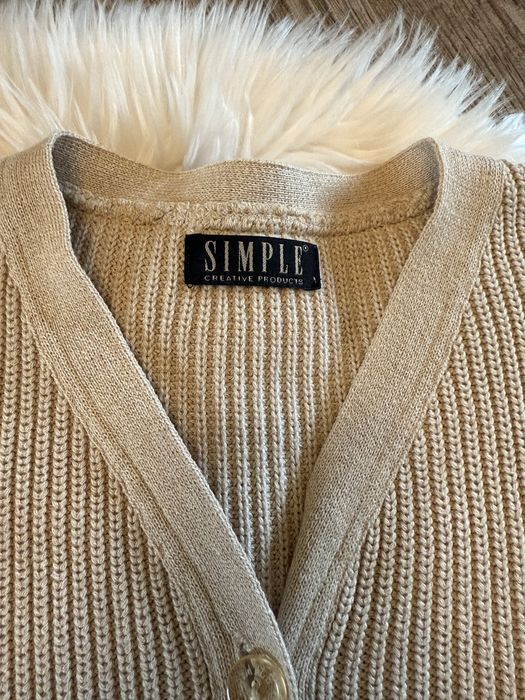 SIMPLE Kardigan Beżowy Premium | Klasyczny Sweter Zapinany | Elegancki Basic