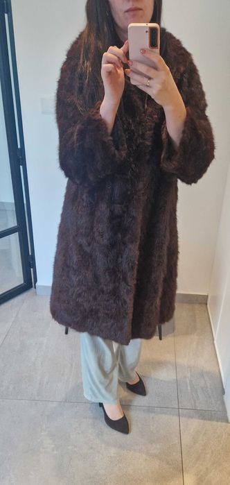 Futro M/L NATURALNE czekoladowe brązowe