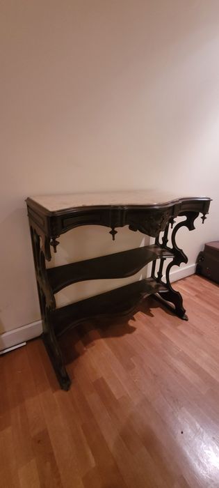 Consola de madeira e mármore