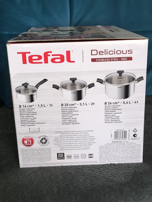 Nowy zestaw Garnki Tefal Delicious z stali nierdzewnej