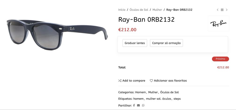 Óculos Ray Ban modelo 2026