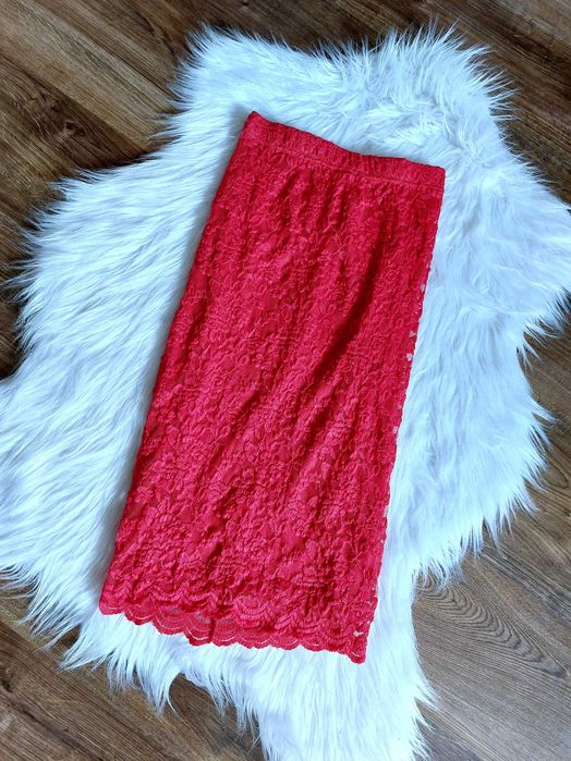 Atmosphere spodnica midi czerwona koronka z podszewka xs s