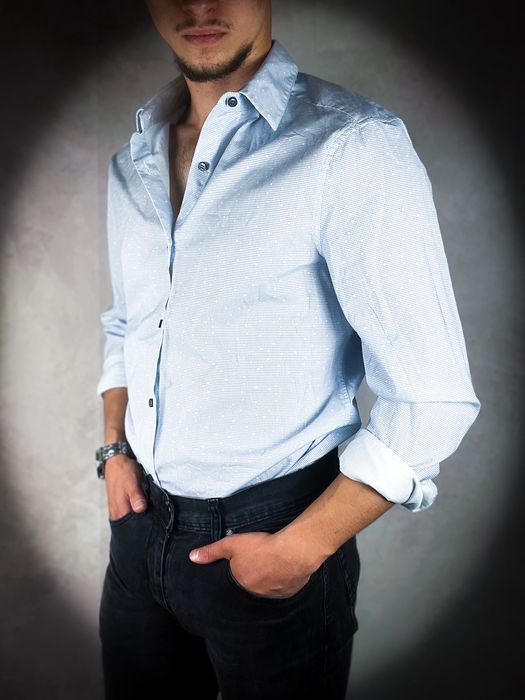 (L) Calvin Klein Nowa Męska Koszula Niebieska Biała Gładka