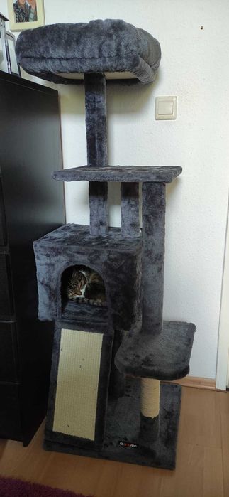 Drzewko domek drapak dla kota szary wieża legowisko 135 cm