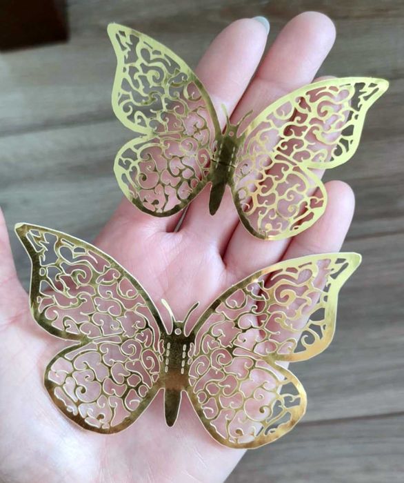 Mieniące Motyle 3D Naklejki Złote Orientalne 12 szt Skrzydła zawijas