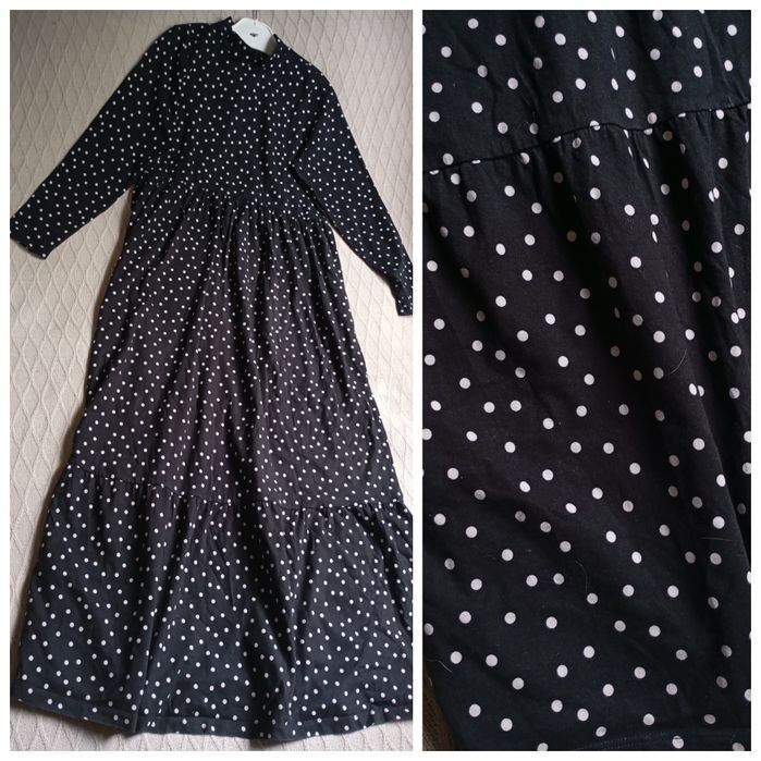 ASOS 42r długa czarna elegancka sukienka w groszki maxi bawełniana