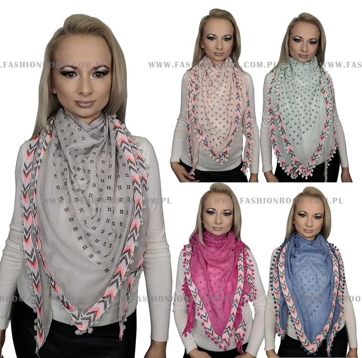 NOWY Szal chusta szalik damski wiosenny BOHO z frędzlami TU RÓŻ