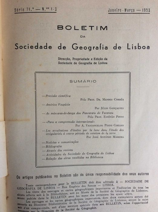 Boletim da Sociedade de Geografia de Lisboa. - 1953. Ver sumário