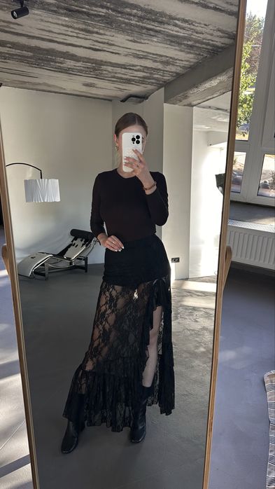 Черная кружевная юбка с шортами | Мереживна спідниця з воланами
