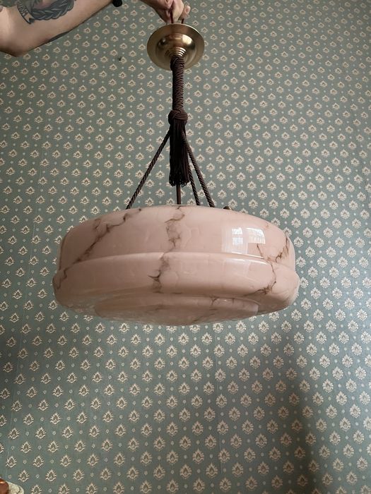 Lampa wisząca przedwojenna art deco ampla żyrandol antyk marmurek