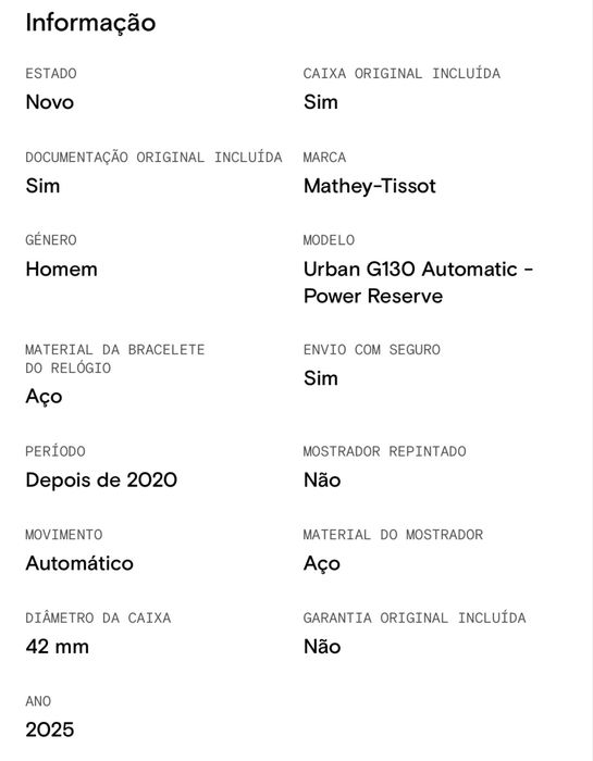Relógio Automático Suiço Mathey Tissot