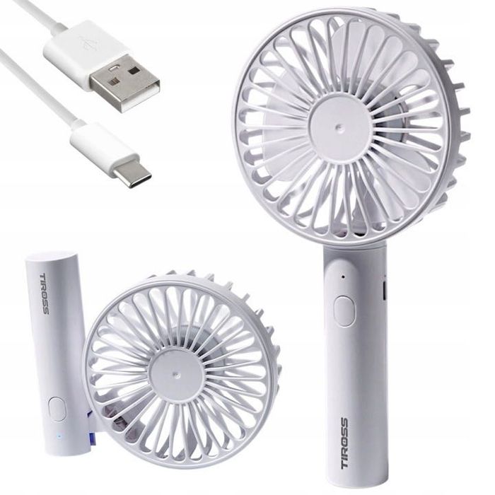 Wentylator Przenośny Akumulatorowy USB Cichy Biurkowy Ręczny 3 Tryby Biały