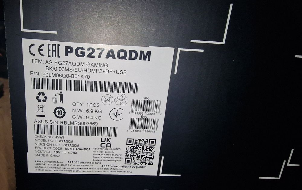 Монітор 27 дюймів ASUS ROG Swift OLED PG27AQDM 240Гц