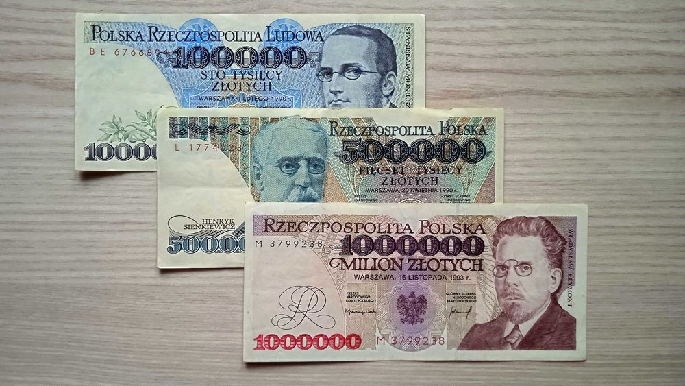 Banknoty PRL 100.000 zł 500.000 zł 1.000.000 zł . Częstochowa Wyczerpy ...