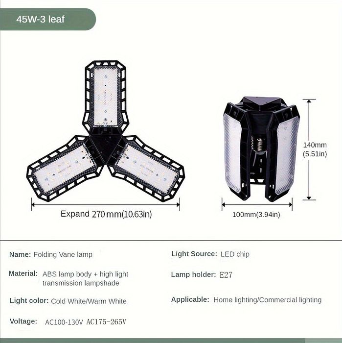 Lampa sufitowa żarówka E27 45W LED 1200 LM warsztatowa halogen