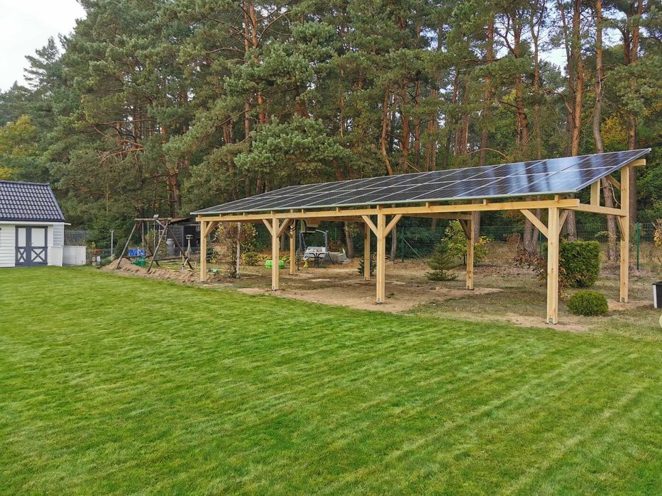 Drewniana Wiata Carport Altana fotowoltaiczna 10 kWp + magazyn 15 kWh