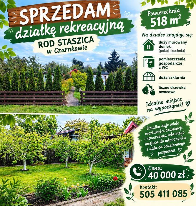 Sprzedam  działkę rekreacyjną