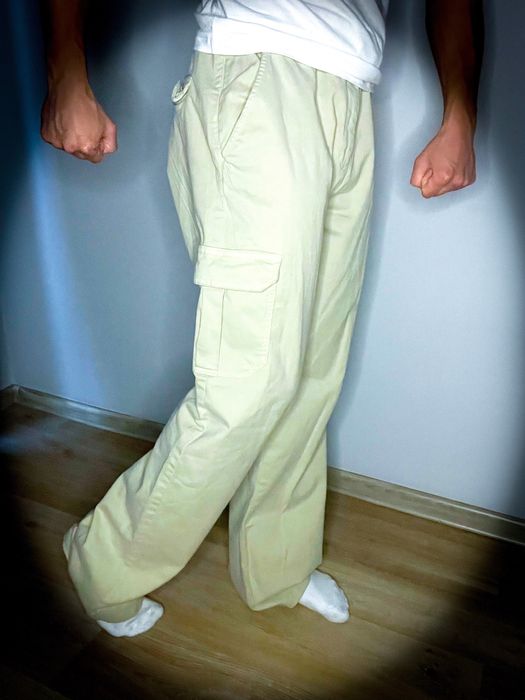 (L) Urban Classics Nowe Białe Męskie Spodnie Cargo Momo Szerokie