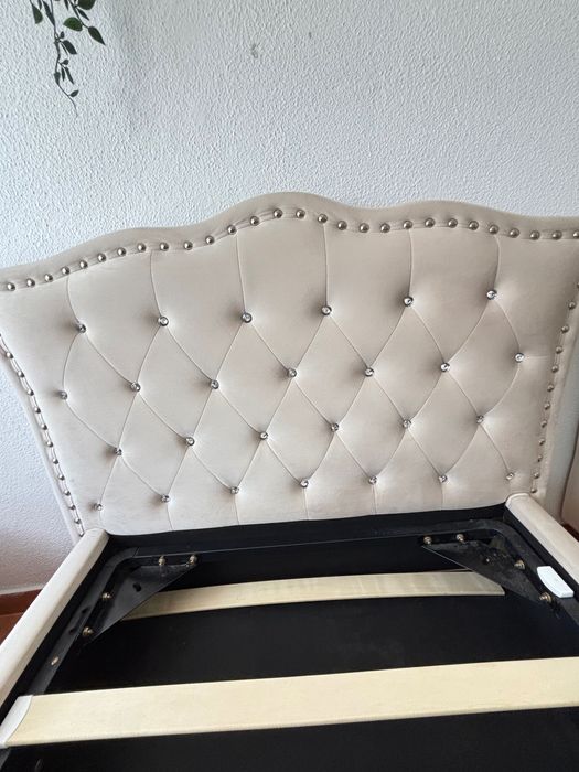 Cama de solteiro veludo beje Beliani 90/200 cm