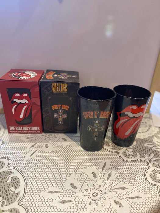 Copos vidros Guns N Roses e Rolling Stones