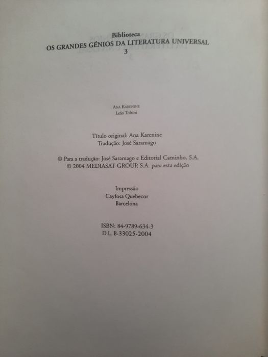 Ana Karenine de Leão Tolstoi tradução José Saramago