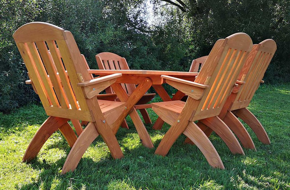 Meble ogrodowe drewniane, składane, 6 krzeseł + stół prostokąt X nr 2