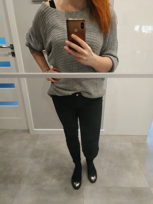 Szary cienki sweterek tunika oversize