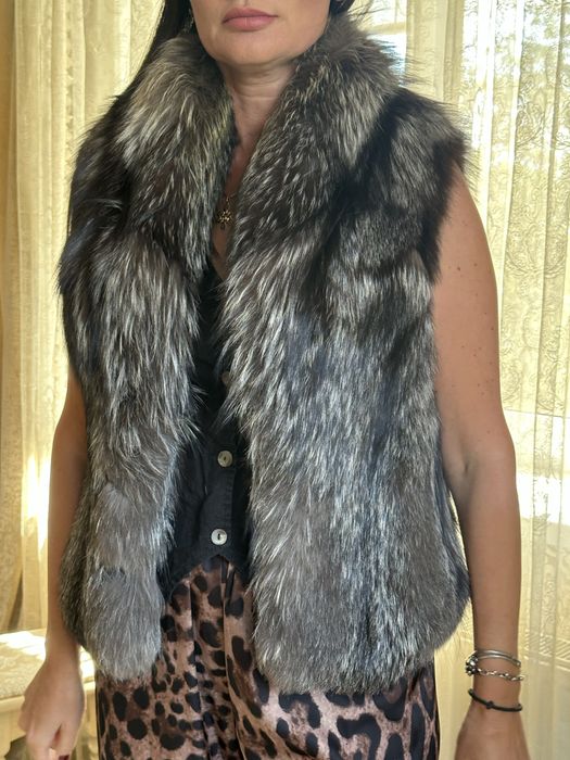 чернобурка жилетка цельный мех