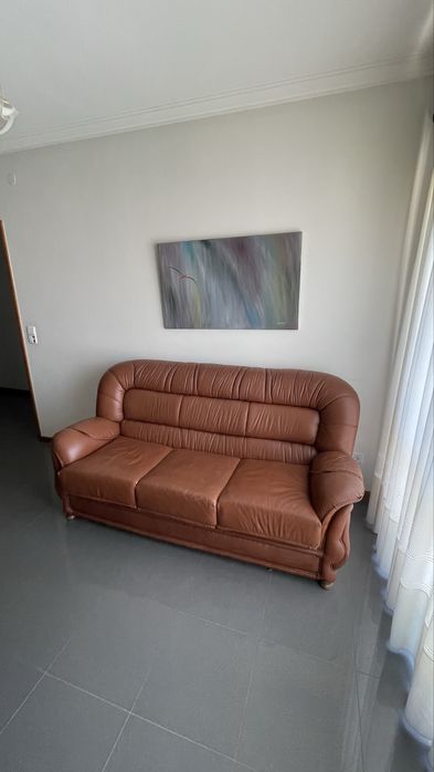 Conjunto de sofa cama em pele