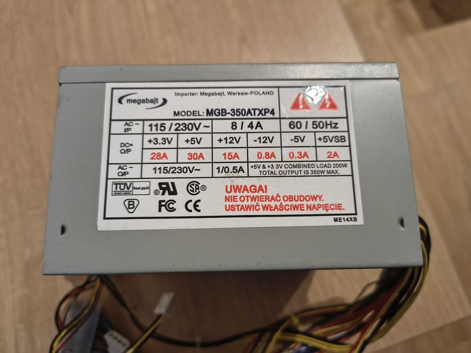 Zasilacz komputerowy MEGABAJT MGB-350ATXP4 350W ATX 20-PIN AUX MOLEX