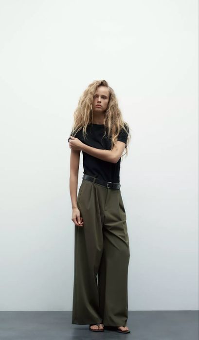 Штани палаццо Zara рр М хакі брюки з поясом широкие кюлоти