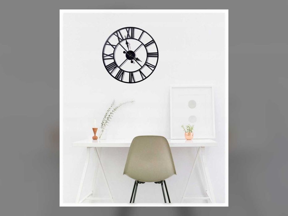 Nowy Zegar Ścienny Loft Metalowy Czarny 50 Cm Cyfry Rzymskie Retro