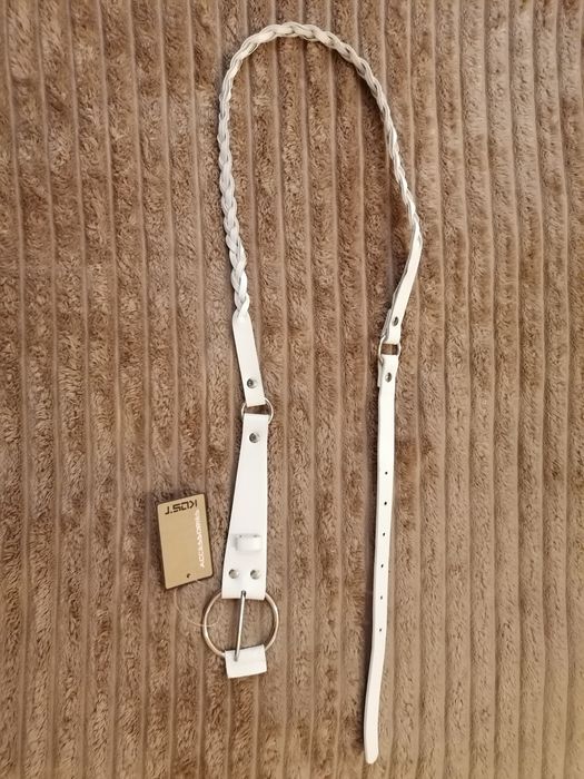 KOST - biały skórzany pleciony pasek - 110cm