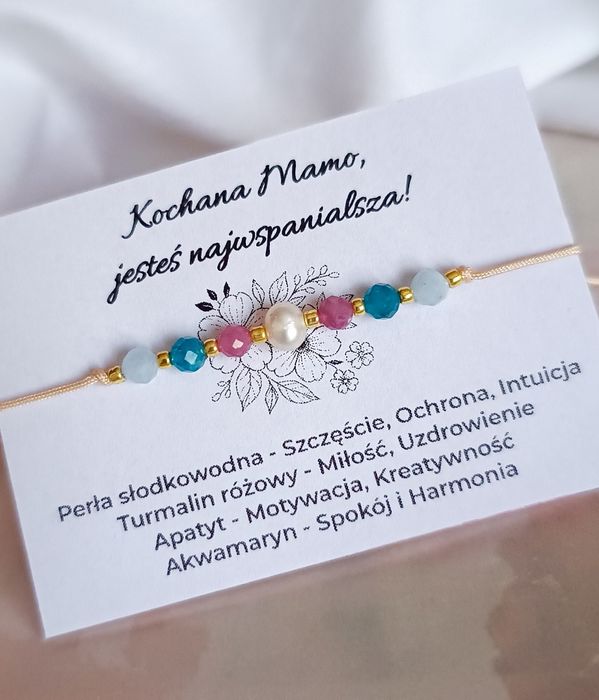 Bransoletka kamienie naturalne minerały dla mamy dzień mamy perła