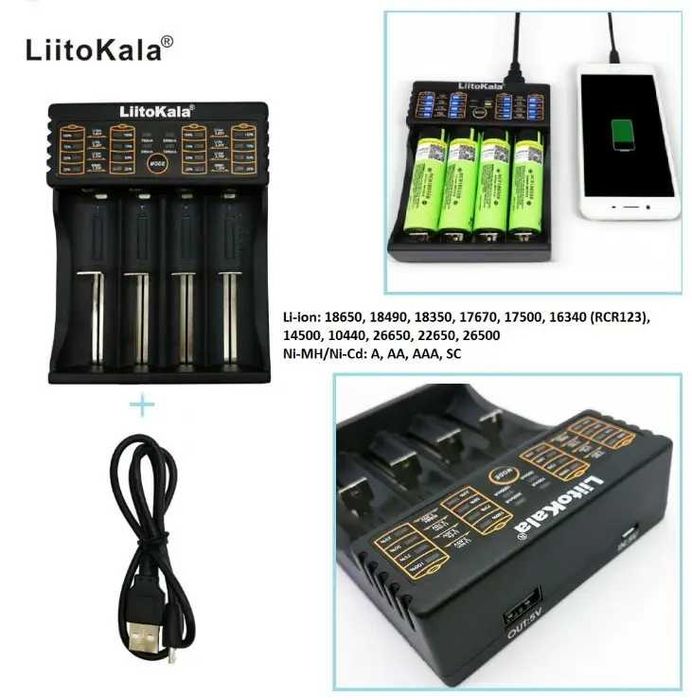 Зарядное устройство LiitoKala Lii - 402 для 4-х аккумуляторных батареек универсальное АА, ААА, 14500, 16340, 18350, 18650, 21700