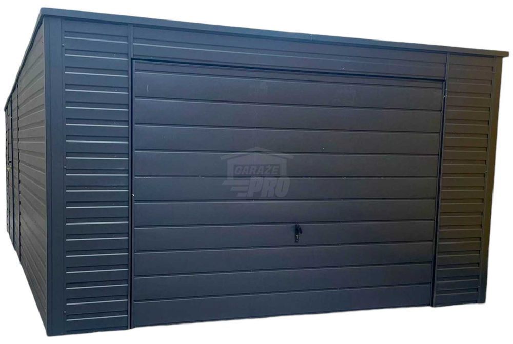 Garaż blaszany 4x6m Brama uchylna drzwi okno antracyt - dach GP480