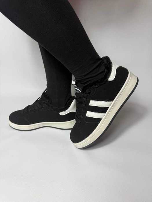 Кросівки чорні коричневі  зимові на хутрі жіночі замшеві теплі натурал