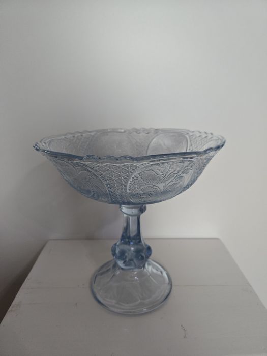 szklana patera owocarka medaliony HSG Ząbkowice błękit