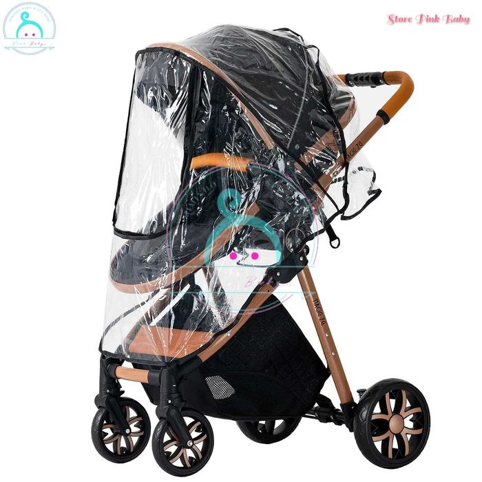 Carrinho bebé 3 em 1 PinkBaby Magic Gold - Com Base Isofix - Preto