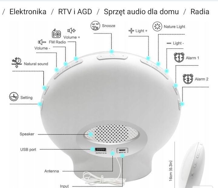 Budzik świetlny radio bBawoo budzik świetlny z 7 naturalnymi dźwiękami