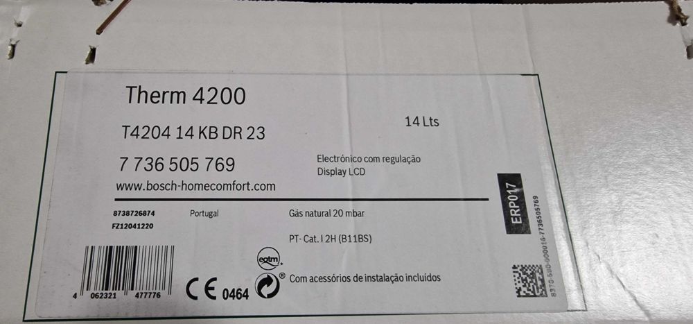 Esquentador Bosch Therm 4204 14L Gás Natural Atmosférico (Como Novo)