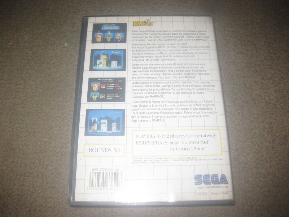 Jogo "Rampage" para Sega Master System