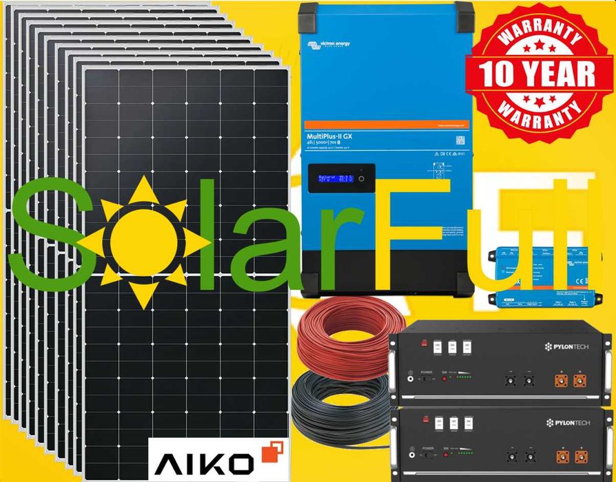 Kit Solar Fotovoltaico – Inversor Victron 5 kVA + 2× Baterias Pylontech US5000 (10 kWh) + 10 Painéis Aiko 665 W