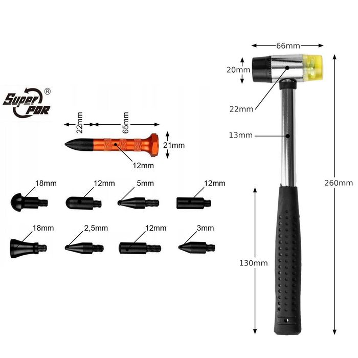 Набір інструментів для видалення вм'ятин PDR з молотком G02646