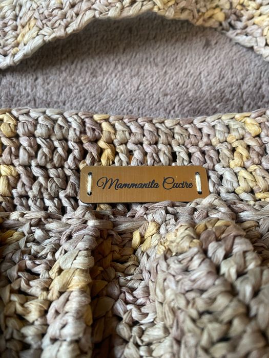 Torebka handmade rafia frędzle falbana boho beż brąz Mammanita Cucire