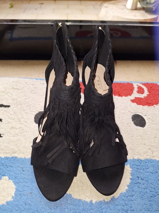 Black Suede Sandals with Fringe by H&D, Size: 41