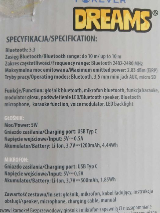 HIT Głośnik bezprzewodowy led karaoke bluetooth + mikrofon KURIER