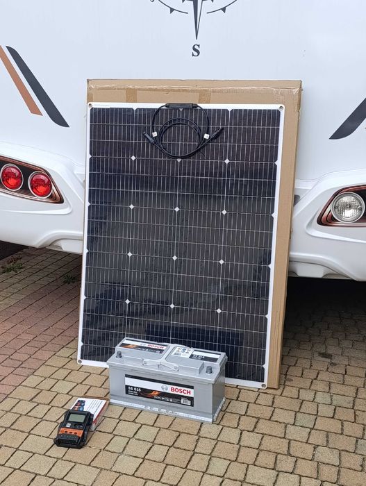 Nowy Zestaw Panel Elastyczny do Kampera 200 W Panel Solarny Elastyczny Akumulator  110 AH BOSCH regulator ładowania 20A